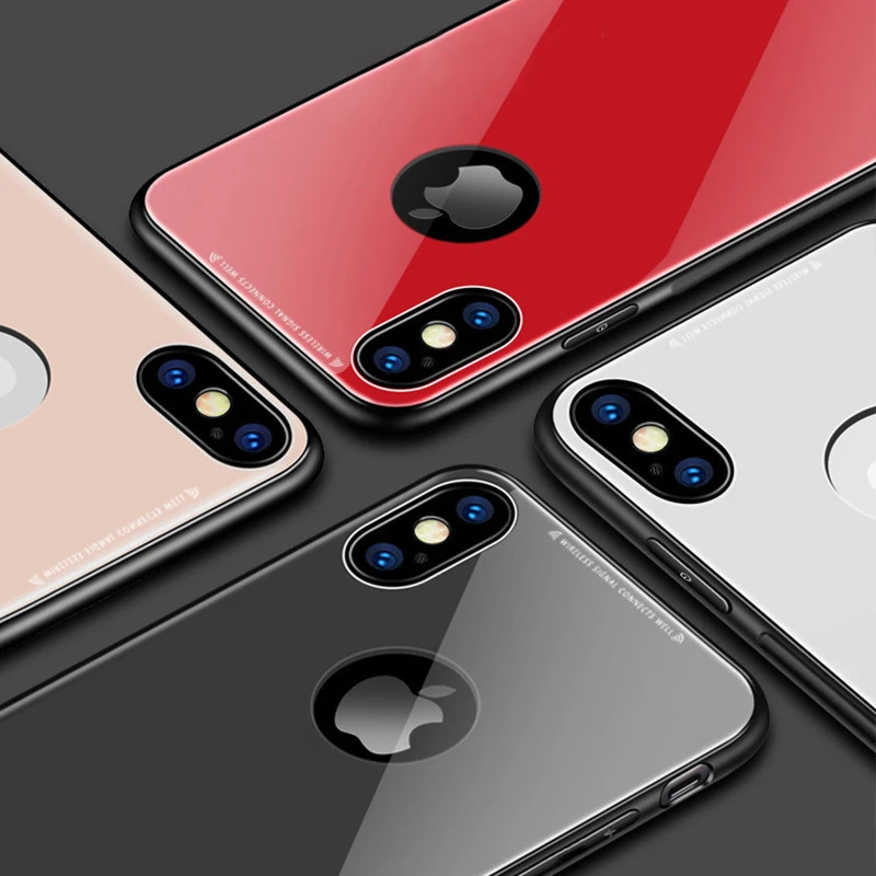 CHYI Glass case for iphone xs max Xr glass back cover Silicone frame Shock Proof open LOGO For 8 plus 7 6s Coque |