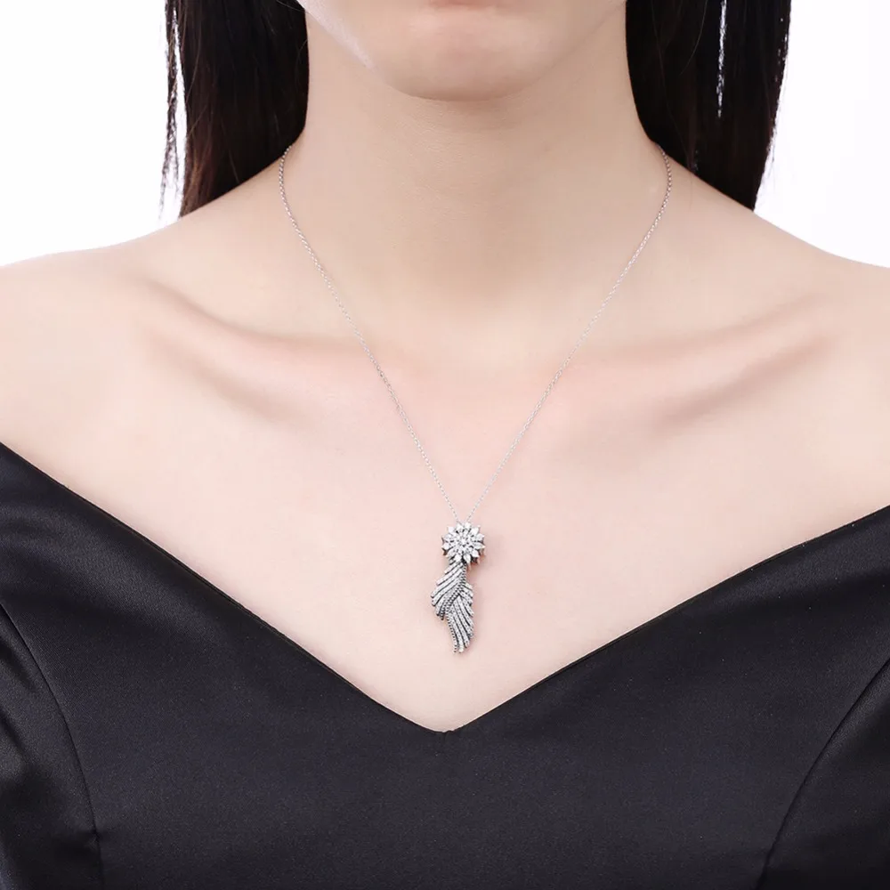 EPICFEAT DIY Feather Necklace Silver and 925 Sterling Snowflake for Women Wedding Jewelry Inlaid Crystal SVM019-24 | Украшения и
