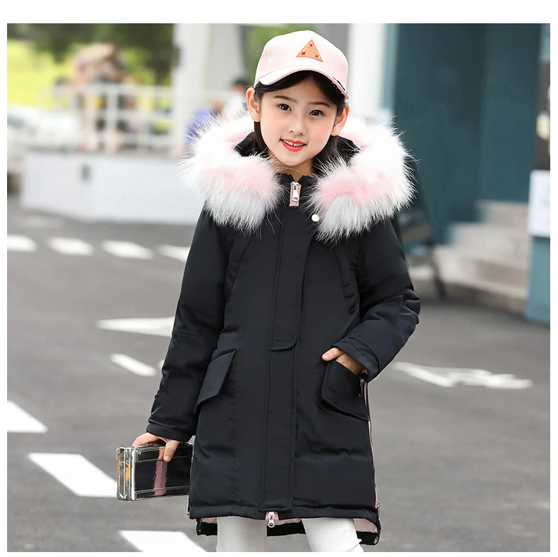 30 degrees Russia Girls down Jacket Winter Children Clothing Fashion multicolour Fur Collar Warm Outerwear& Coats 4-12 Y