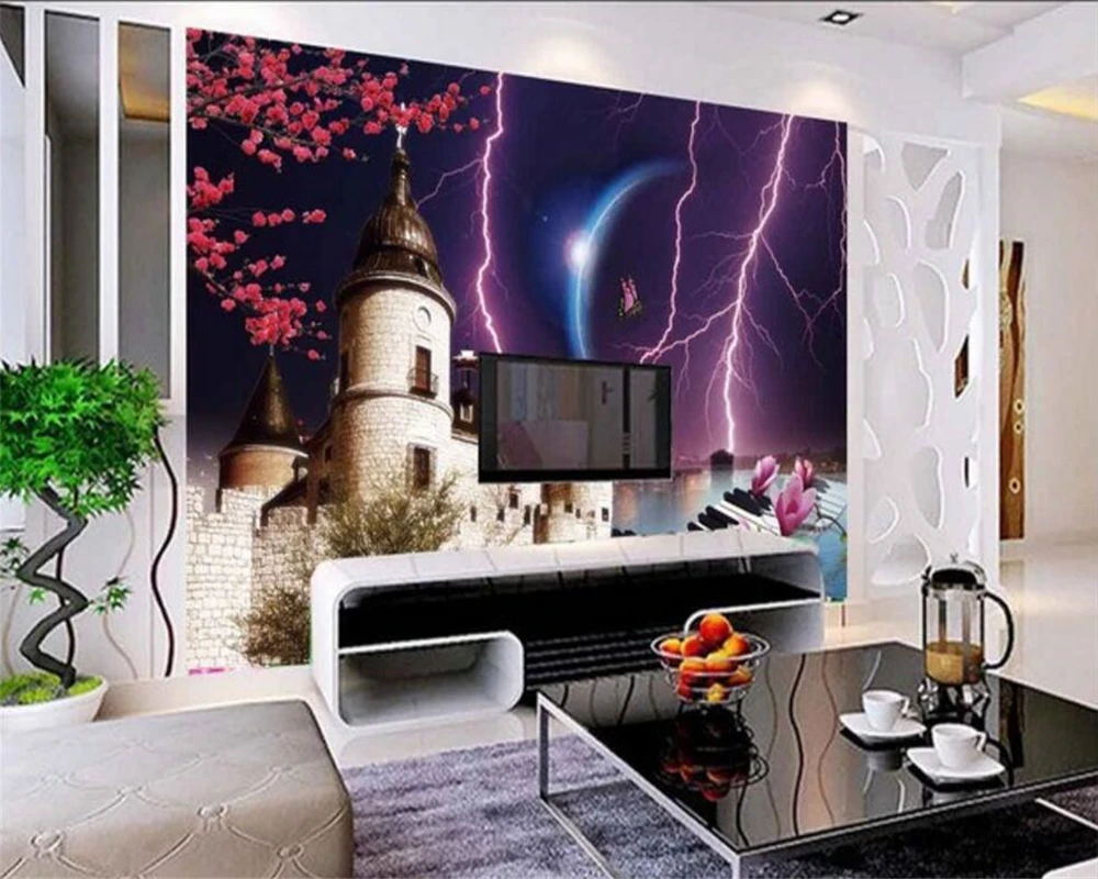 

Beibehang wallpaper Dream Castle Planet Butterfly Magnolia Reflection Photo Wallpaper papel de parede wallpaper for walls 3 d