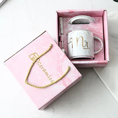 Gray Mr A Gift Роскошная розовая Золотая керамическая мраморная кофейная кружка Mr Mrs, чашка для свадебных пар, подарки для влюбленных, кружка фарфоровая, молочный чай, чашка для завтрака - Цвет: Gray Mr A Gift