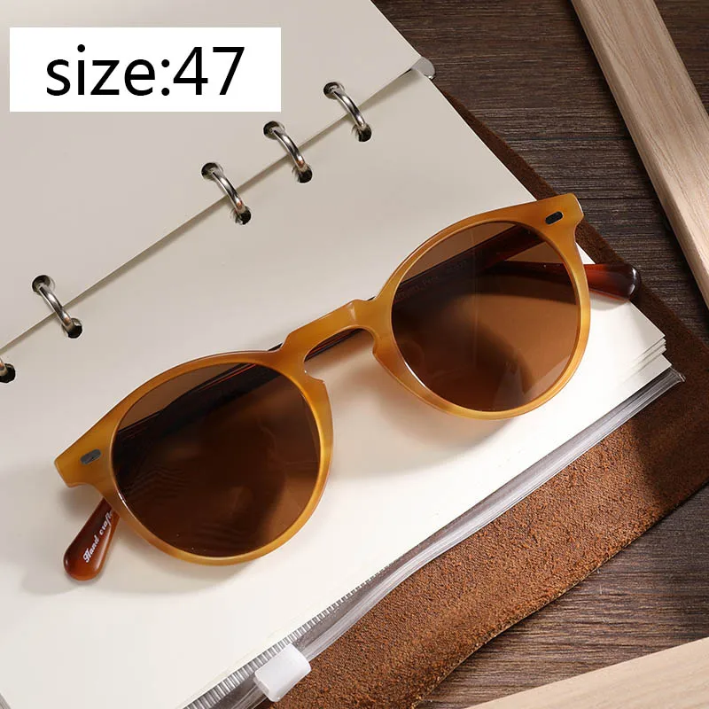 Yellow vs Brown(47) Винтажные Поляризованные линзы OV5186 с прозрачной оправой солнцезащитные очки Gregory Peck фирменный дизайн для мужчин и женщин ретро - Цвет линз: Yellow vs Brown(47)