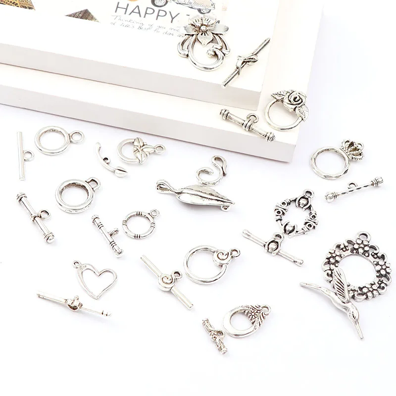 

New Heart Antique Silver Color OT Toggle Buckle Connectors Fit Bracelet Necklace Clasps DIY Jewelry Findings Accessories
