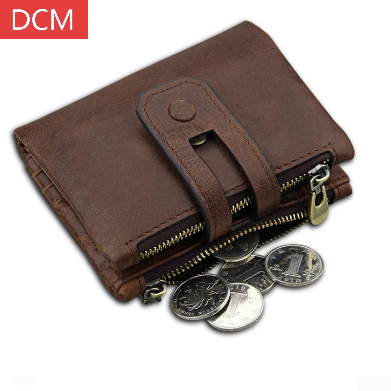 Мужской кошелек из 100% натуральной кожи с Rfid защитой маленький мужской на молнии