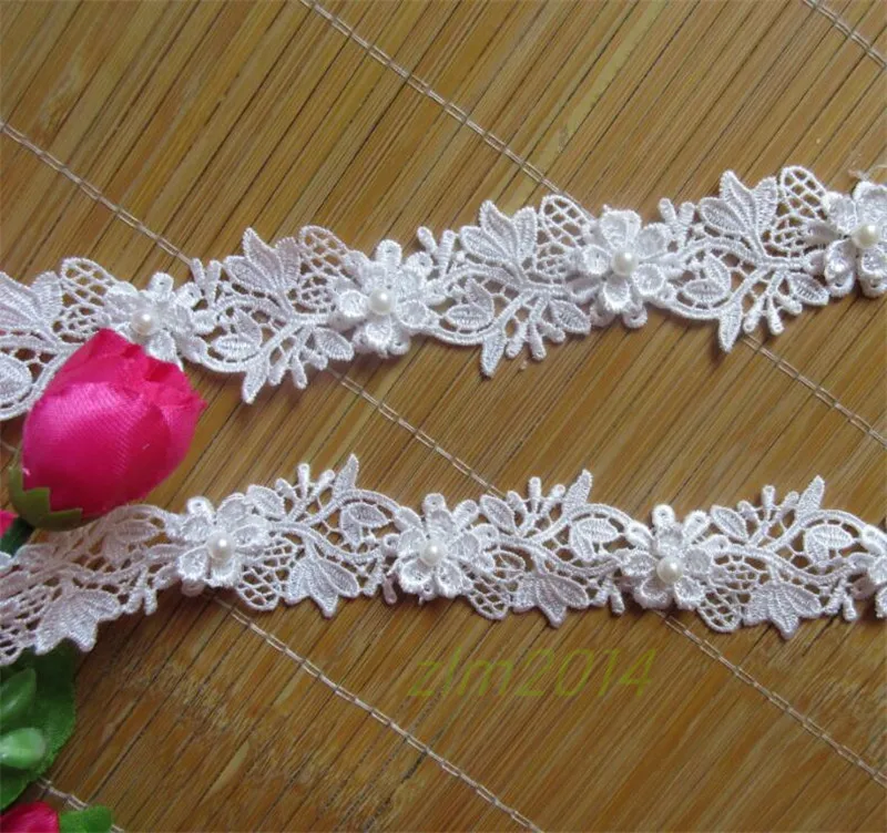 1 ярд растворимая полиэфирная жемчужная Цветочная вышитая ткань кружевная