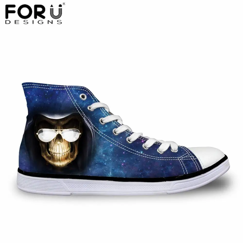 FORUDESIGNS/черные крутые мужские повседневные парусиновые туфли с принтом черепа модные теннисные кроссовки на плоской подошве со шнуровкой для подростков masculino - Цвет: CC33005AK