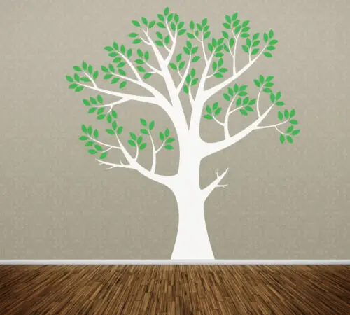 Детские дерево стены стикеры зеленые листья фон с белым деревом настенные