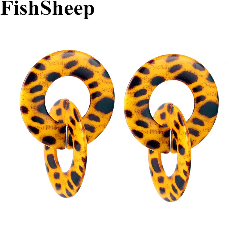 FishSheep 2018 Новые Модные Акриловые серьги с леопардовым узором геометрические