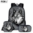 Foruigs 3 шт.компл. школьный рюкзак для мальчиков с принтом волка, детский ортопедический рюкзак, школьный рюкзак