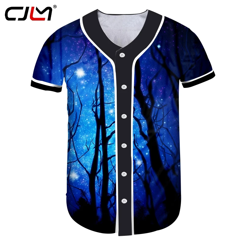 

CJLM Winter Trend Loose Mens Baseball Shirt 3D Beautiful Starry Sky Tree Creative Man Big Size Tshirt Drop Shipping