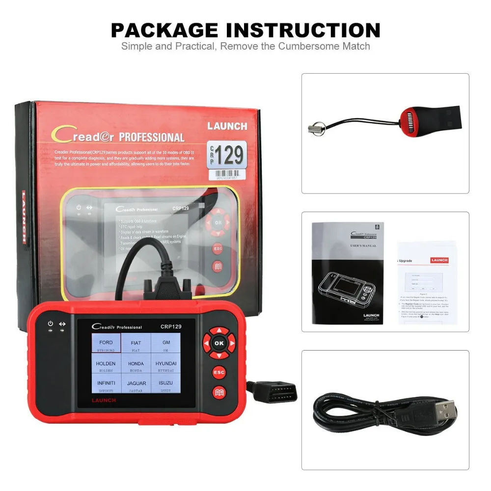 Launch CRP129 EOBD ENG/AT/ABS/SRS EPB SAS Oil сброс OBD2 диагностический сканер авто читальный