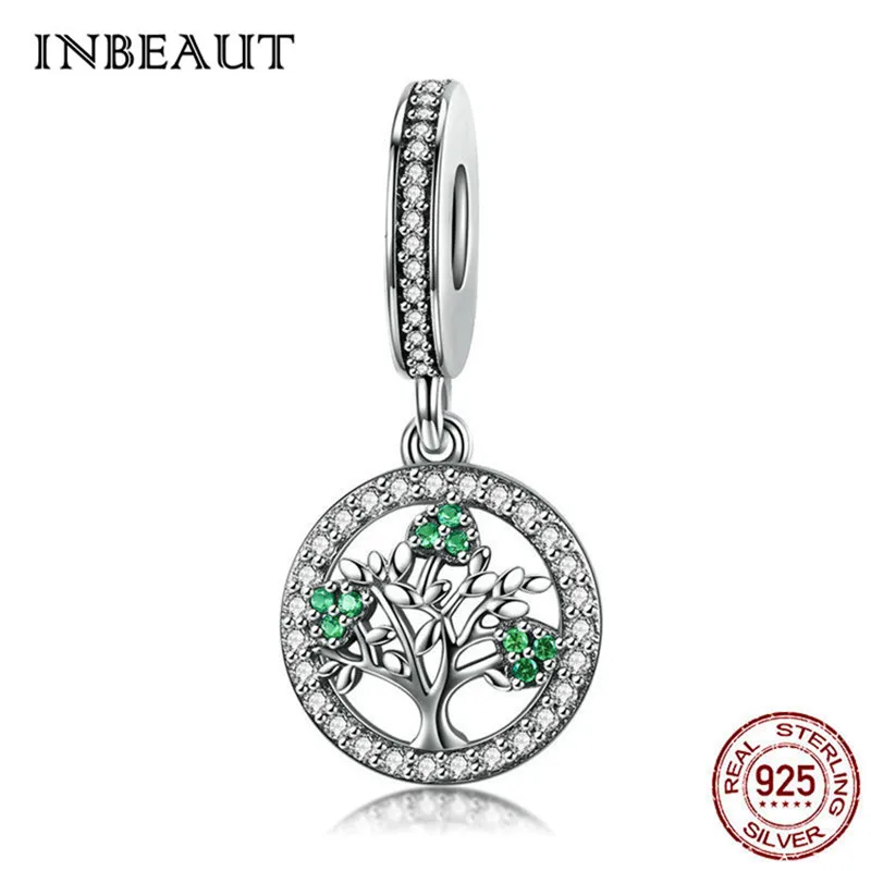 INBEAUT 925 пробы Серебряное Дерево Бабочка хвост русалки бусины кролик Ангел перо Маргаритка безопасности цепи Шарм fit Pandora браслет