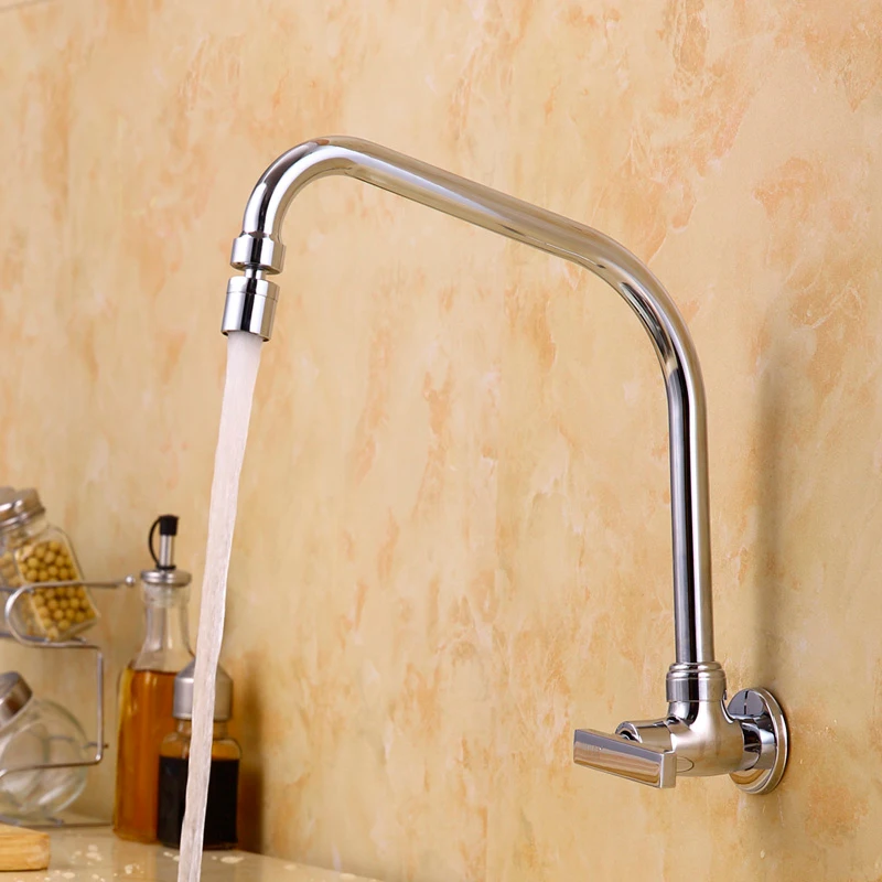 The copper into the wall cold vegetable washing basin faucet ceramic valve core universal swing kitchen promotion | Строительство и