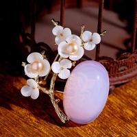 farlena jewelry natural shell plum tree corsage pins with freshwater pearls vintage pink crystal stone brooches