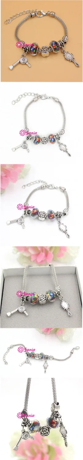 Fashionable Jewelry European Bead Bracelet Lips Rose Hair Stylist Mirror Dryer Charm Bracelets for Women | Украшения и аксессуары