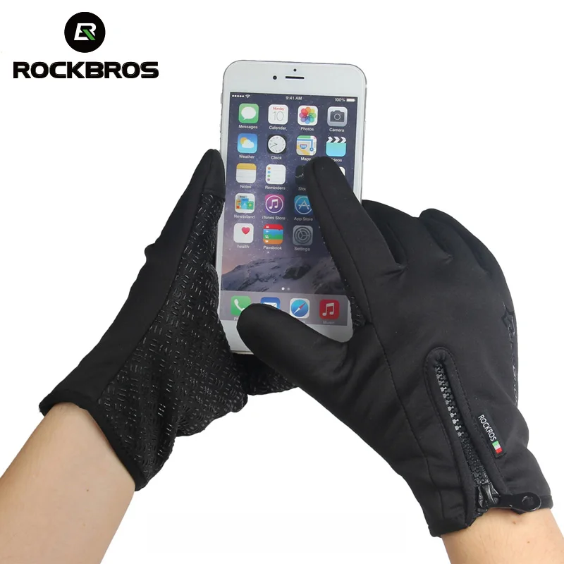 ROCKBROS велосипедная зимняя противоскользящая перчатка полный палец термальная