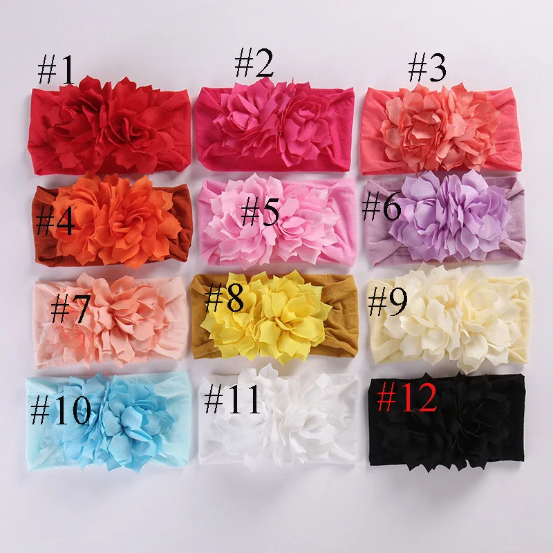 

12pc/lot Kids Wide Nylon Headbands Fabric Flower Match Nylon Headbands Children Girls Hair Accessories