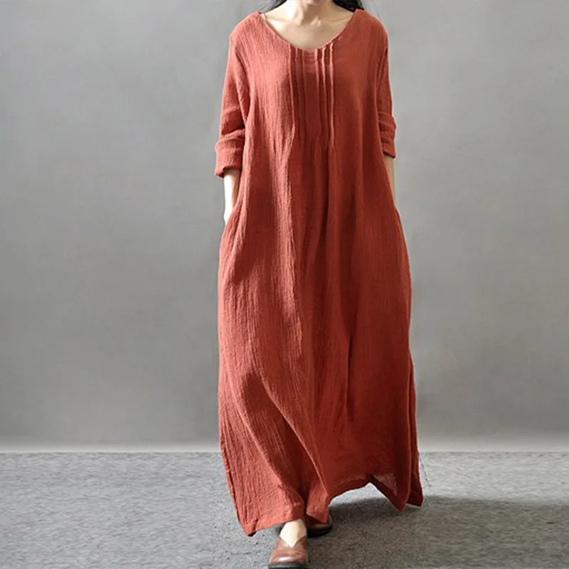 Женское винтажное платье свободного кроя из хлопка и льна 2019 летнее Новое с