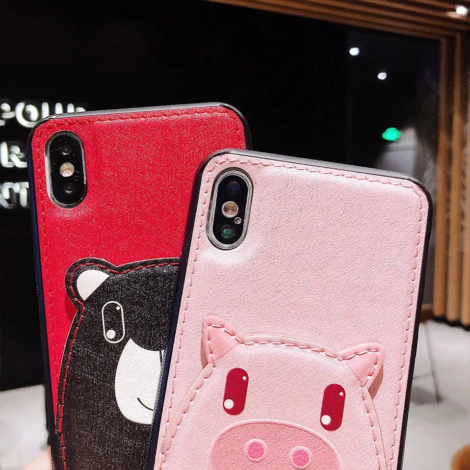 Cute Animal Pig Phone Case For iPhone 6 6S 7 8 Plus X Card slot Back Cover XS XR XSMax Capa |