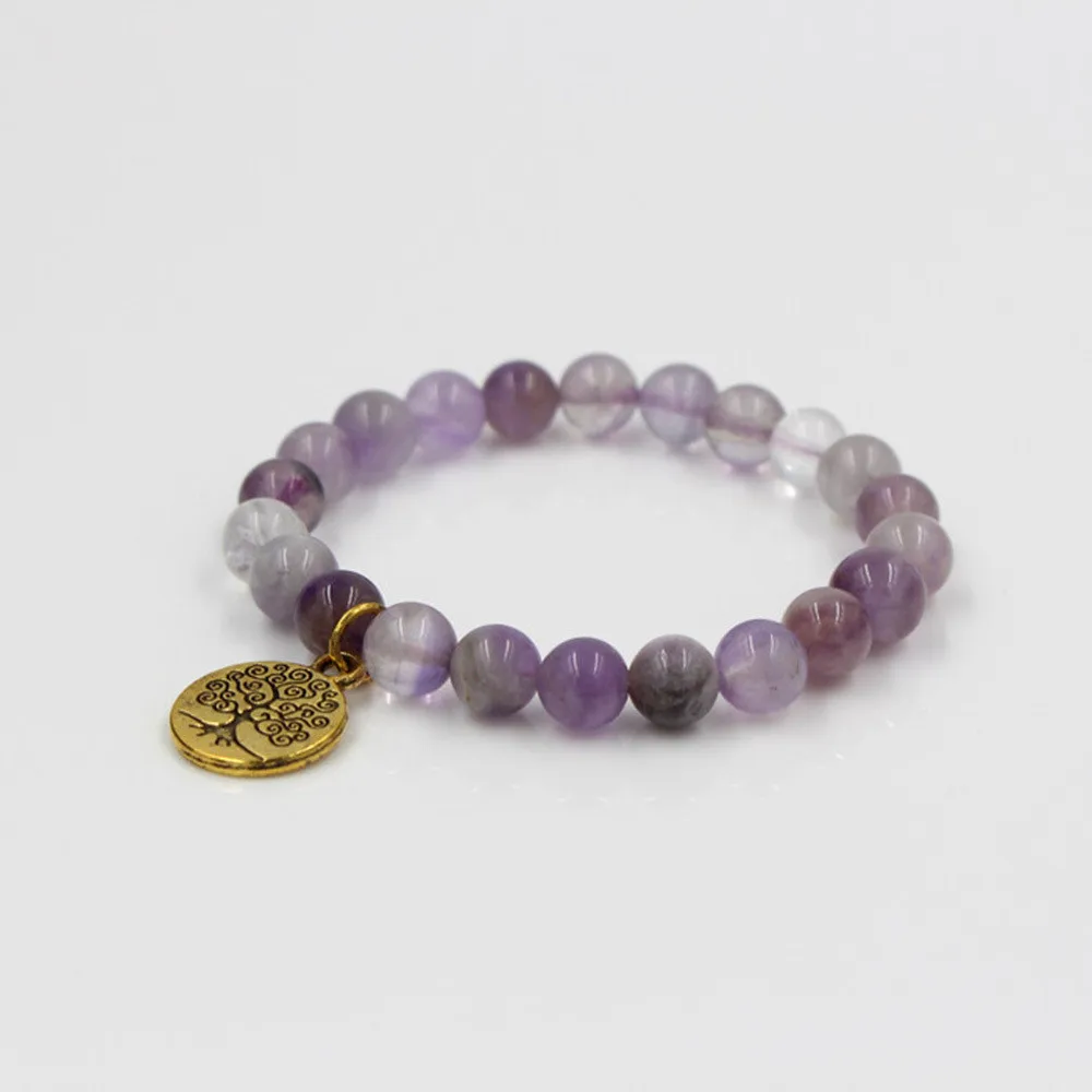 Оптовая продажа 8 мм натуральный светлый Фиолетовый Кристалл бусины сплав Древо