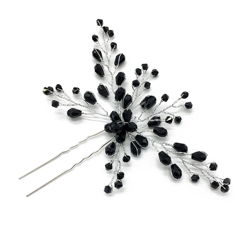 

Handmade Large Black Crystal Beads Bride Hair Pin And Clip Rhinestone Women Hairpin For Pageant Wedding Accessories Jewelry
