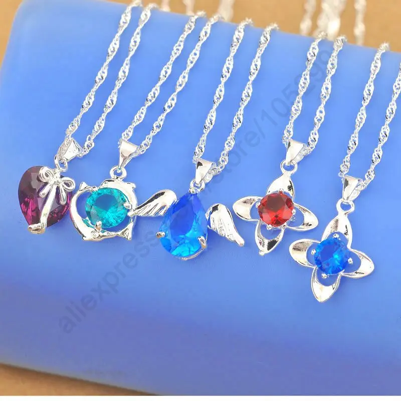 

Promotion 5PCS Mixed Heart Angel Clover Pendant Necklace Mixed 925 Sterling Silver Animal Charms Jewellery Necklaces With Chain