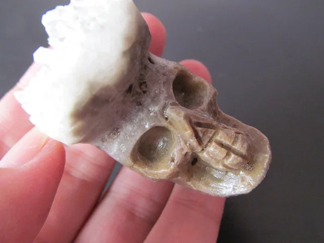 71g Unique Natural White Crystal Cluster Carved Skull Mineral Healing Reiki Druse Vug Specimen Fengshui Energy Stones | Дом и сад
