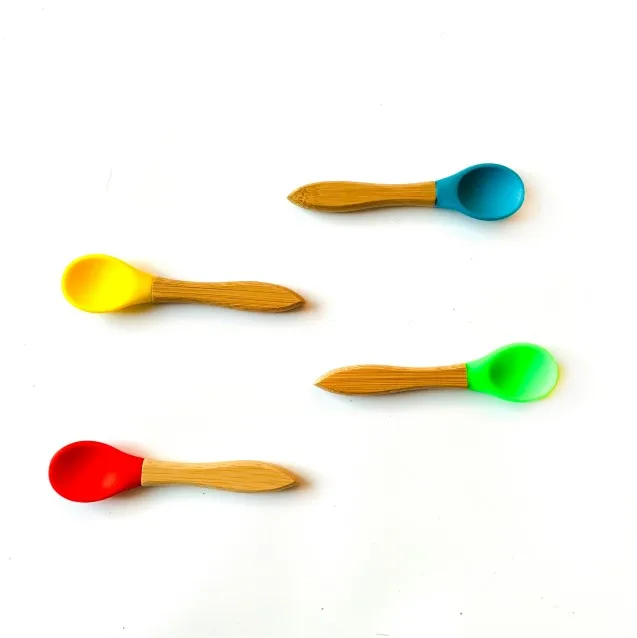 4pcs Spoon Горячие продажи кормления бамбуковые Силиконовые Детские тренировочные ложки с пластиной и чашей бамбуковая силиконовая присоска детская тарелка - Цвет: 4pcs Spoon
