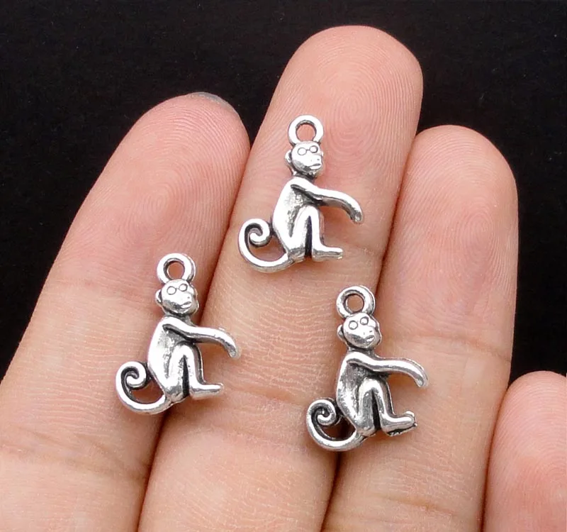 

80pcs-Antique Silver Monkey Charms Pendant 2 Sided 16x13mm