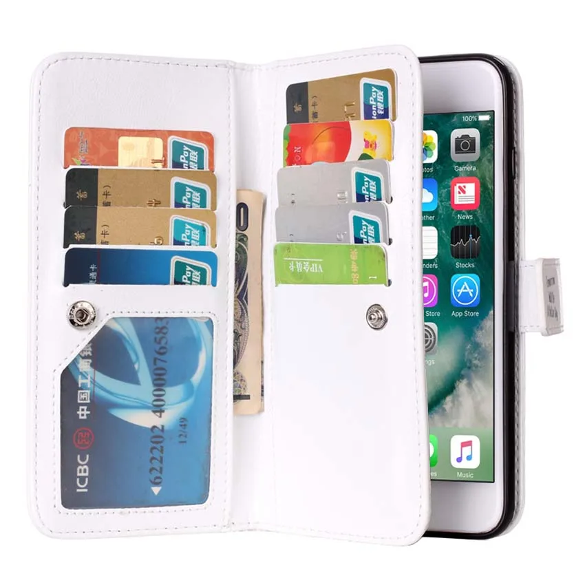 Роскошный кожаный флип чехол для iphone 6s 7 8 plus iphone x XS Max XR кошелек чехол iphone 6s чехол с 9 держатель для карт чехол для телефона