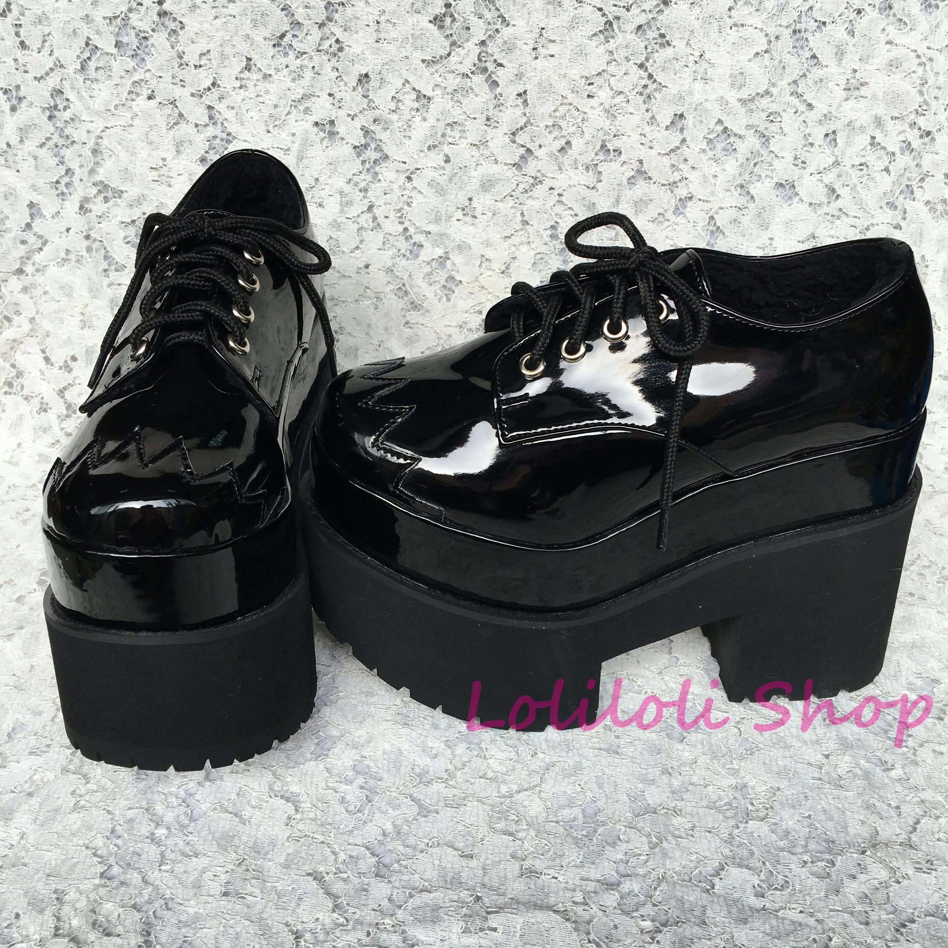 

Princess sweet gothic lolita shoes Loliloliyoyo antaina Japanese design shoes custom black bright skin thick heel shoes 5018s-1