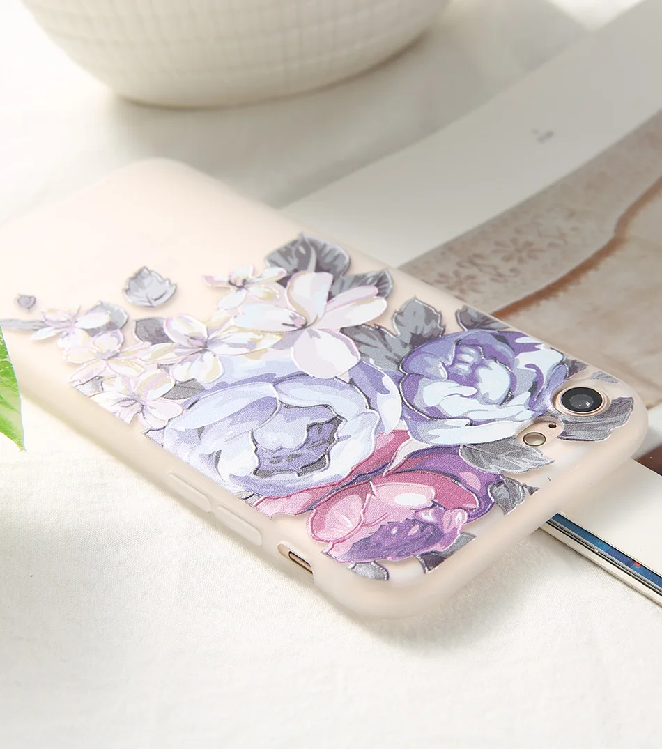 Kisscase чехол для iPhone X, 8, 8 Plus, 3D рельефный Мягкий силиконовый чехол с цветущими цветами для iPhone 5, 5S, 6, 6 S, 7, 8 Plus, X чехол, Fundas