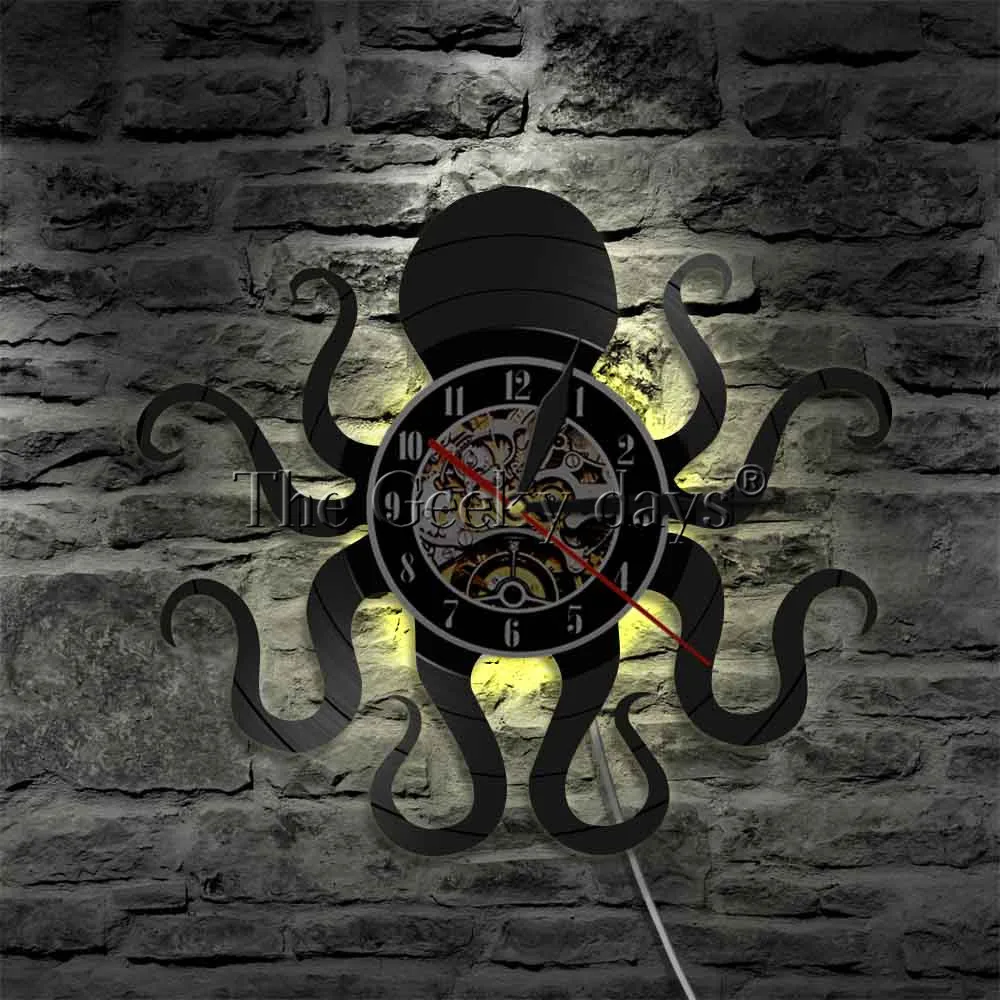 

Octopus wall Clock Personalized 12 Inch Ocean Animals vinyl record wall art cut out Longplay Record Handmade Home Decor