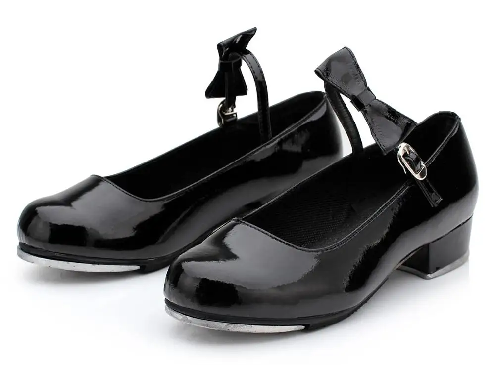 Shiny Black Размеры 25-40 Для женщин Обувь для девочек коснитесь Обувь для танцев блестящая кожа pu шнуровке Для детей коснитесь Танцы Обувь учитель этап Обувь для танцев wd193 - Цвет: Shiny Black