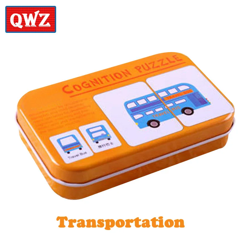 QWZ, железная коробка для малышей, карты, Детские познавательные головоломки, игрушки, подходящие игры, когнитивные карточки, Vehicl/Fruit/Animal/Life Set, парные головоломки - Цвет: QWZ136-car