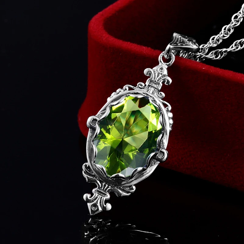 Ожерелье женское из серебра 925 пробы с подвесками|real 925|peridot pendant925 sterling silver pendant |