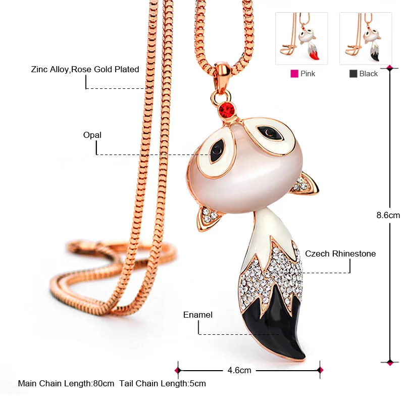 Neoglory стразы опал лиса дизайнерская цепочка Длинная подвеска ожерелья для женщин