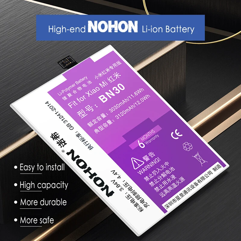Оригинальный аккумулятор NOHON BN30 BN34 BN35 BN42 BM4A для Xiaomi Redmi 4A 5A 4 5 Pro сменные