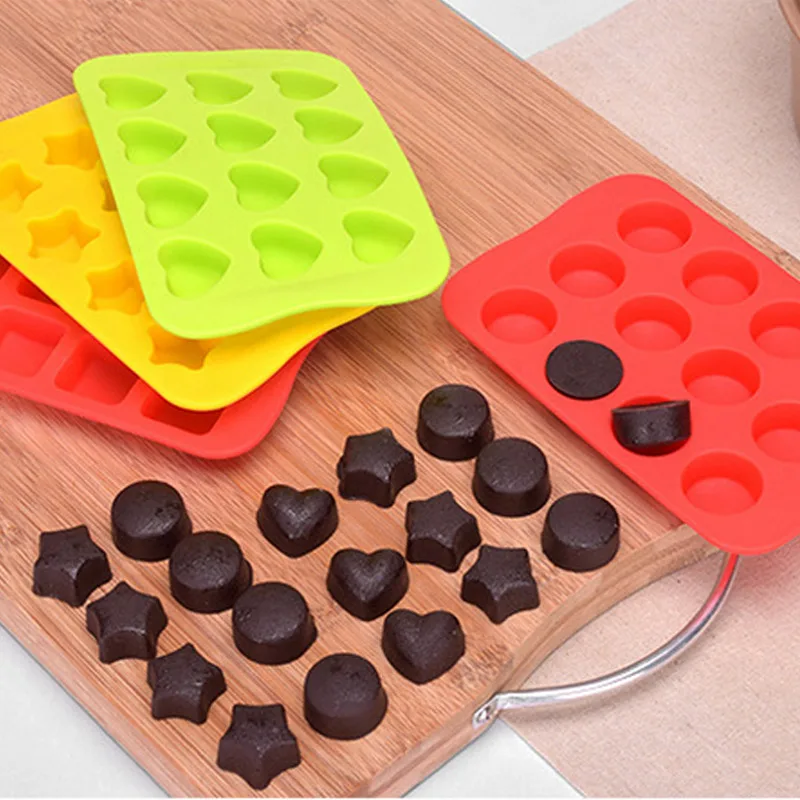 Silicona Chocolate Mold Baking Cake Decoration Tools Ice Cube Star/Heart/Round Shaped 3D DIY 12 Grids | Дом и сад