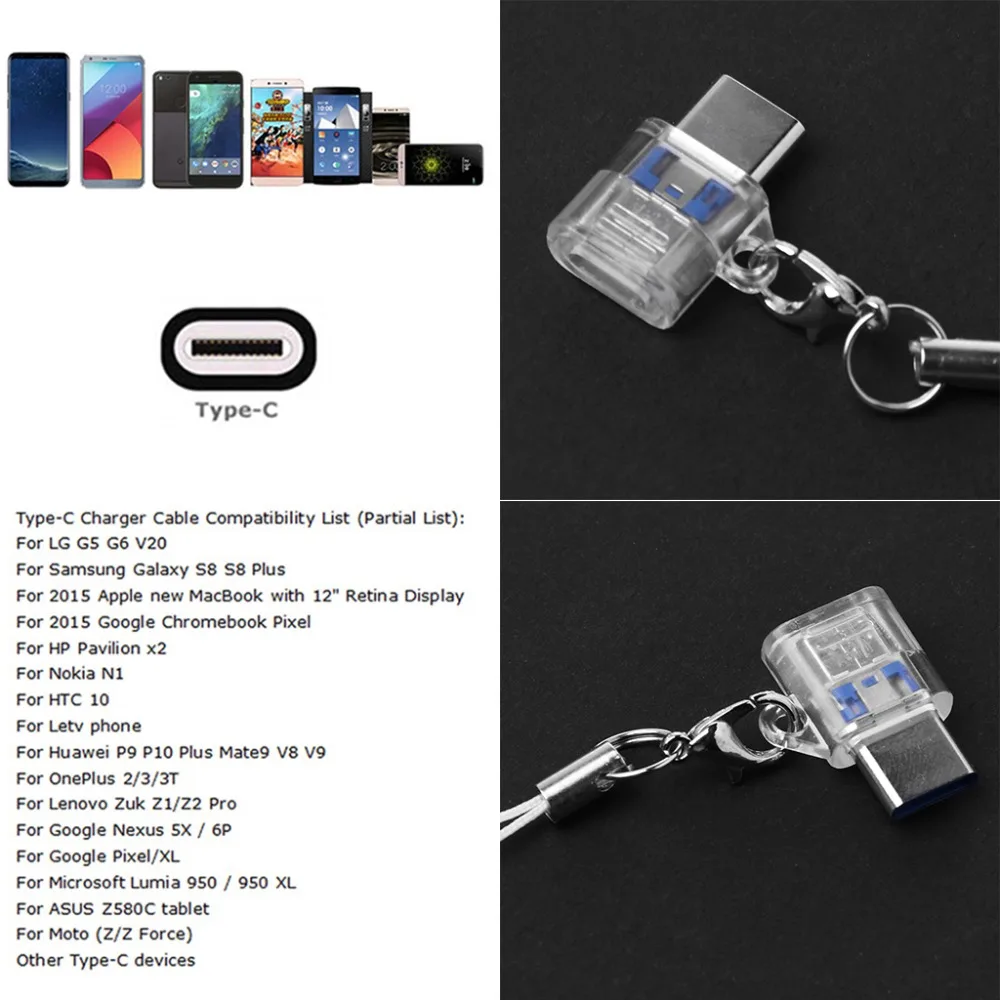 Переходник с разъемом папа на мама Mini USB 3 1 брелоком для телефонов Samsung Huawei LG Xiaomi