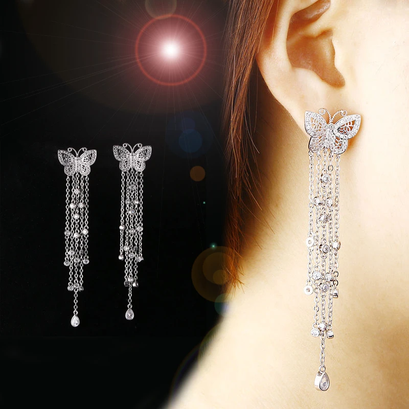 2017 элегантные серьги с бабочкой и кисточками высококачественные длинные