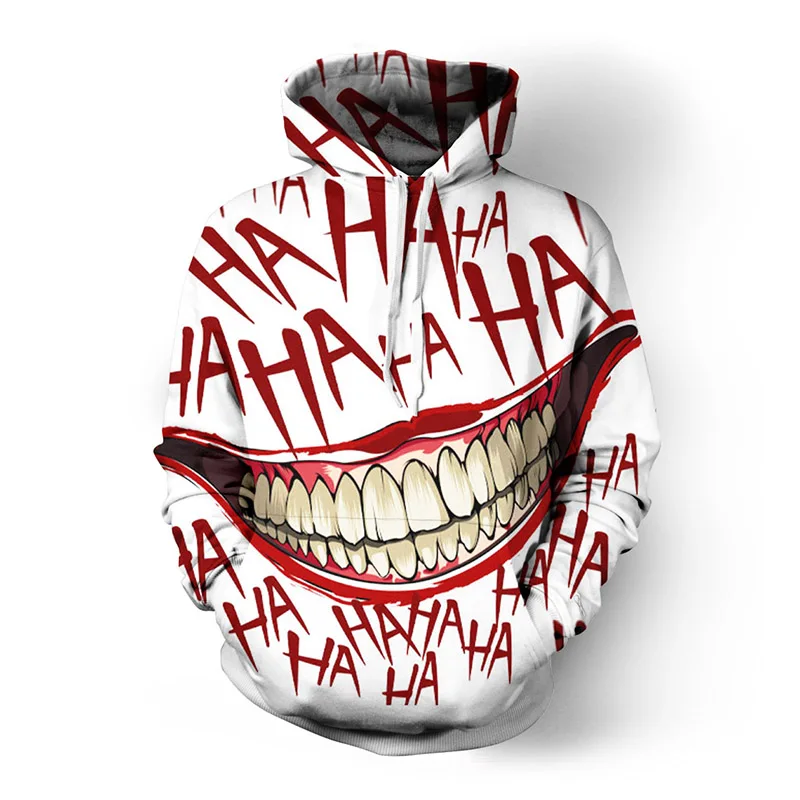 SOSHIRL HAHA Joker забавная толстовка с капюшоном на Хеллоуин с сумасшедшей улыбкой, пуловер, толстовка с длинными рукавами, модные пальто, крутая спортивная одежда унисекс