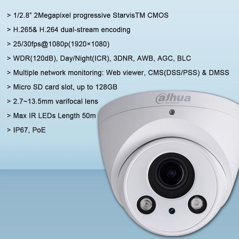 Оригинальный Dahua IPC-HDW2231R-ZS 2MP ИК глазного яблока сетевая камера с Макс светодиодов