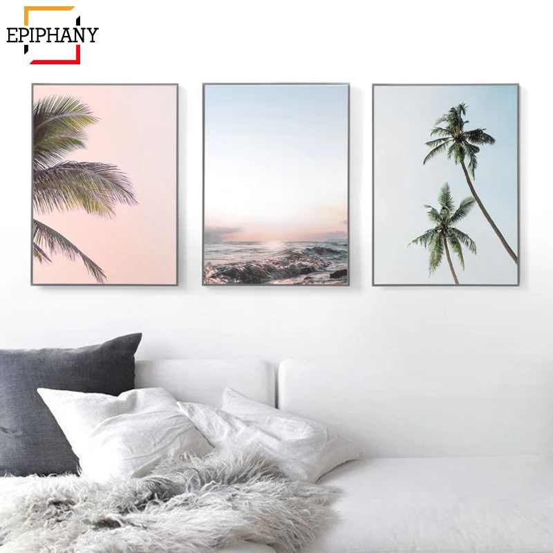 Пляжная Печать галерея Береговая стена искусство холст картина Пальма океан