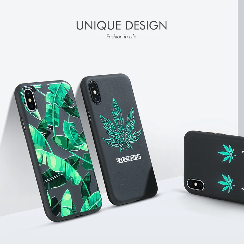 Натуральные листья узор 3D рельефный Телефон чехол для iPhone 6 S 7 8 Plus X Чехол