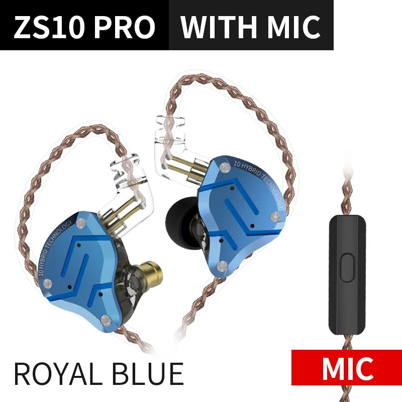 Royal Blue with mic AK KZ ZS10 Pro 4BA+ 1DD гибридные наушники-вкладыши, HIFI наушники для бега, спортивные наушники, наушники-вкладыши, наушники-вкладыши KZ ZS6 AS10 ZST ZS10 ZSN ZSX - Цвет: Royal Blue with mic