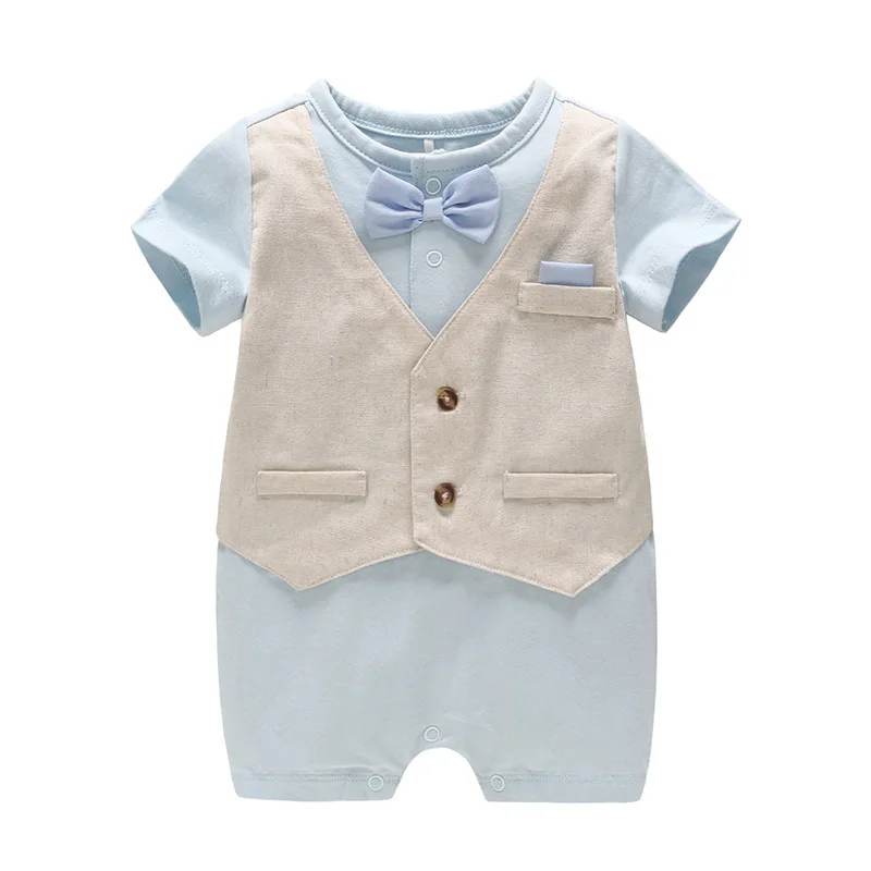 

Vlinder 2018 New Baby Boys Rompers Summer Newborn Short Sleeve Clothes Jacket style Boy suit Bow Tie Cotton Snug Short Jumpsuit