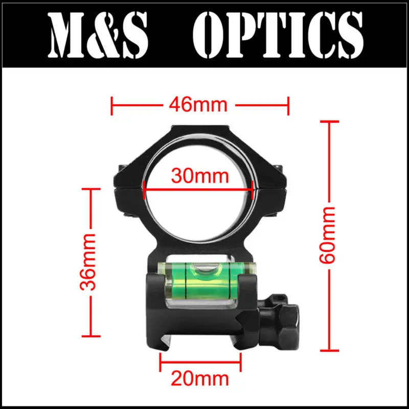 Трубчатое наклонное крепление 30 мм с пузырьковым уровнем Пикатинни 20 кольцо