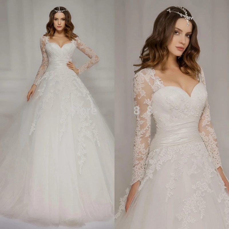 Princess Wedding Dresses Appliques Full Sleeve Sweetheart Tulle Sexy Ball Gown Robe De Mariee Custom Made | Свадьбы и торжества