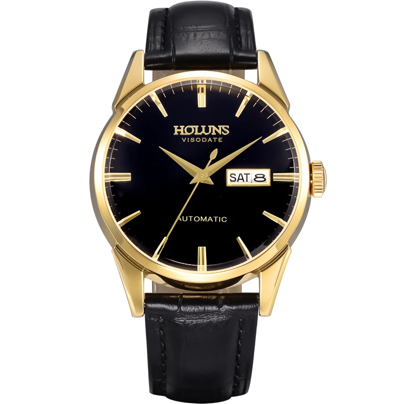 AAA часовой бренд Для мужчин сапфир Стекло кожаный ремешок Нержавеющая сталь